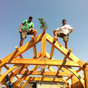 Thane on top of timberframe cabana